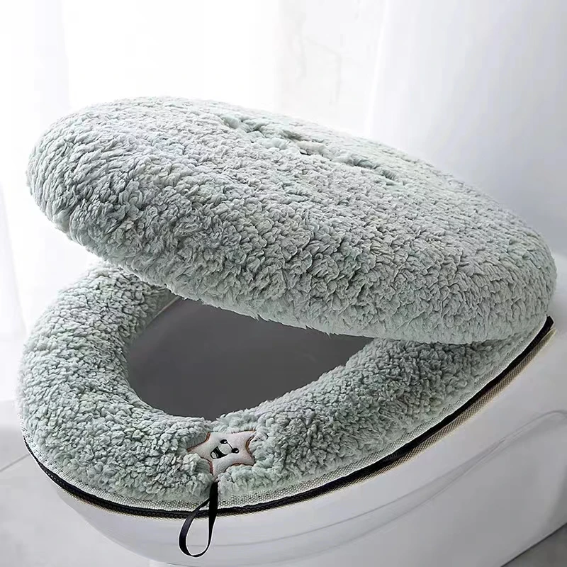 Winter Thickened Plush Toilet Seat Cover Waterproof Universal Toilet Ring Washable Zipper Bathroom Mat Decorative Toilet cover