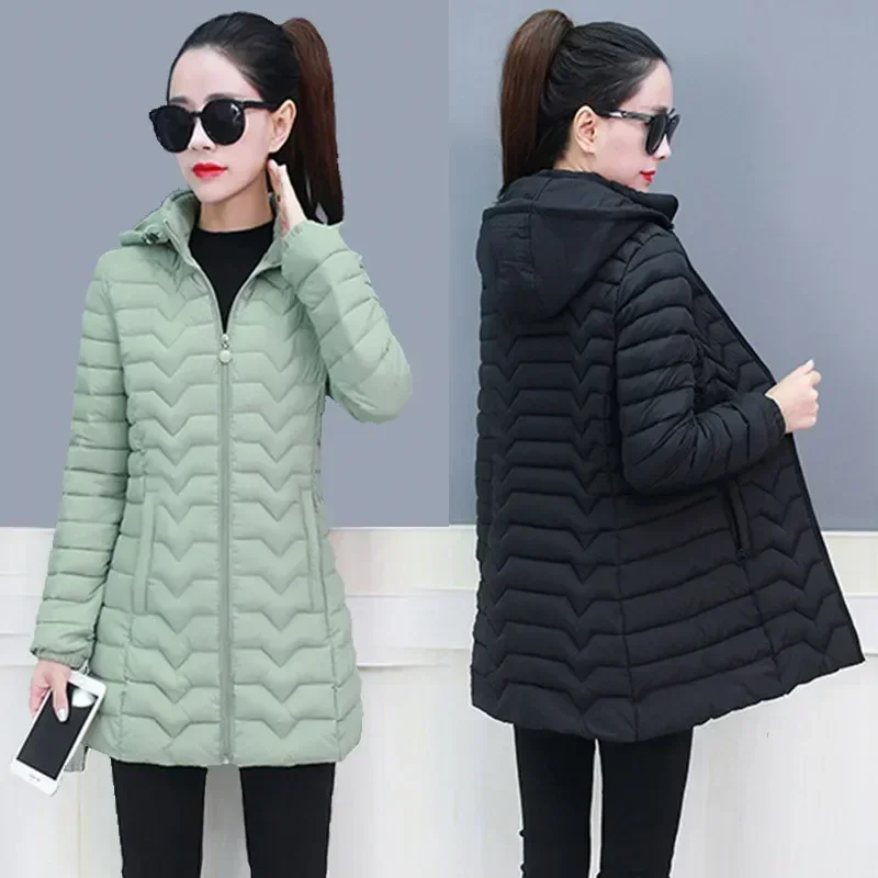 2023 Women Parka Winter Jacket Middle Old Hooded Mid Long Coat Warm Ladies Outwear High Quality Cotton Padded Casual Female Tops