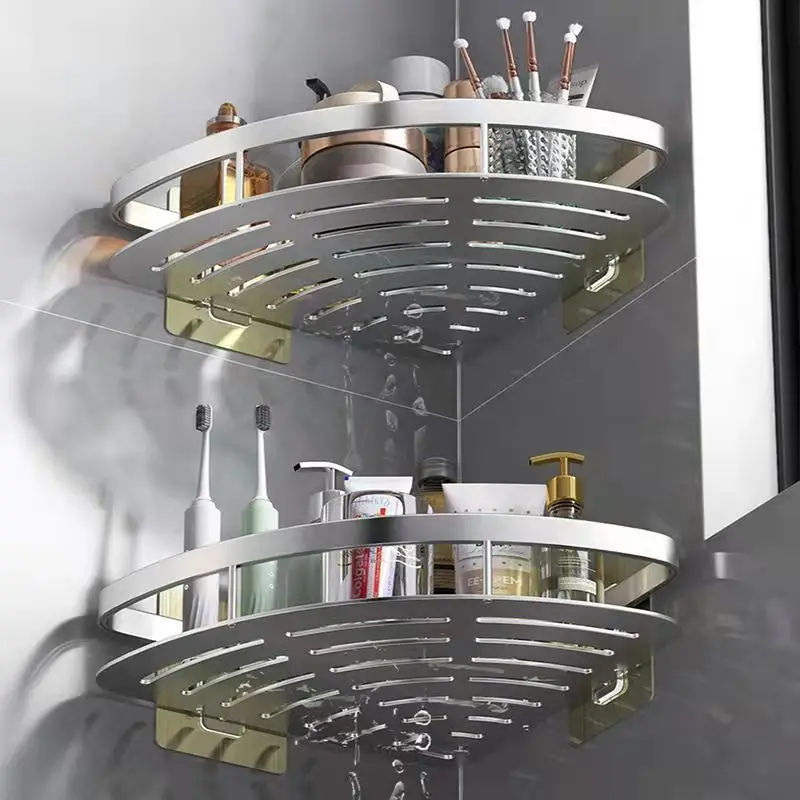 Bathroom Shelf Kitchen Storage Organizer Aluminum Alloy Shampoo Rack Shower Shelf Bathroom Accessories No Drill Shelf