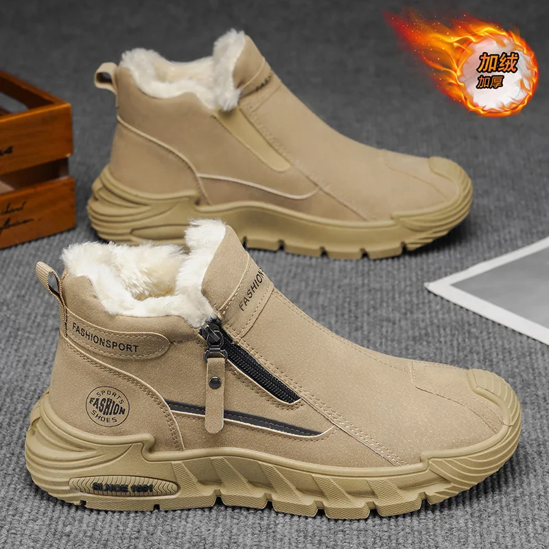 Men's winter new style with plush warm cotton shoes high top men's casual sports anti slip work safety shoes