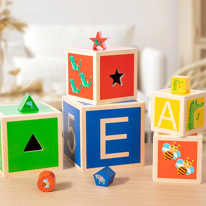 

Wooden Multifunctional Rainbow Digital Toy Geometric Shape Matching Box Early Education Puzzle Toy