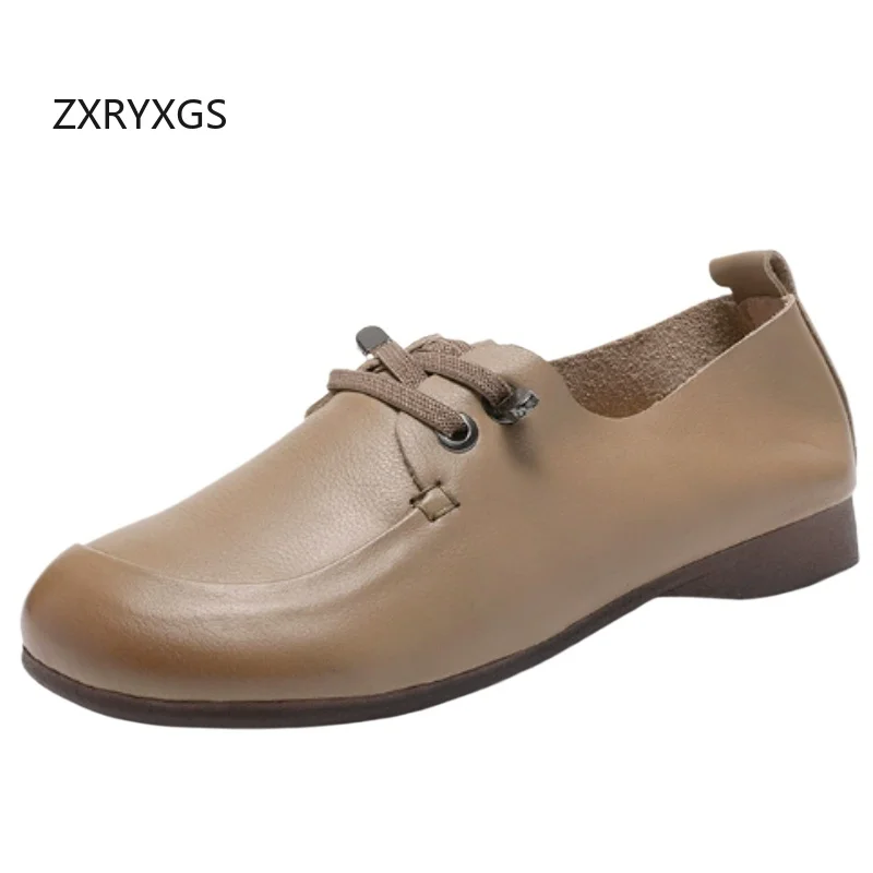 

ZXRYXGS Temperament Elegant Genuine Leather Shoes Flat Sneakers Casual Shoes 2026 Large Size Women Trendy Shoes Soft Sole Flats