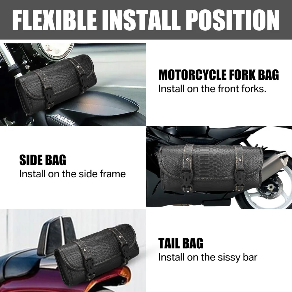 Motorcycle Front Fork Tool Bag Faux Leather Universal Handlebar Roll Bag Waterproof Fit For Harley Sportster Kawasaki Yamaha image 5