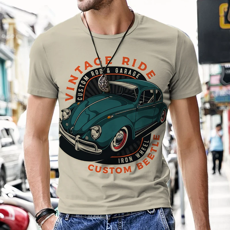 Summer3D printed men\'s T-shirt with retro car pattern hip-hop breathable casual fashion large top short sleeves