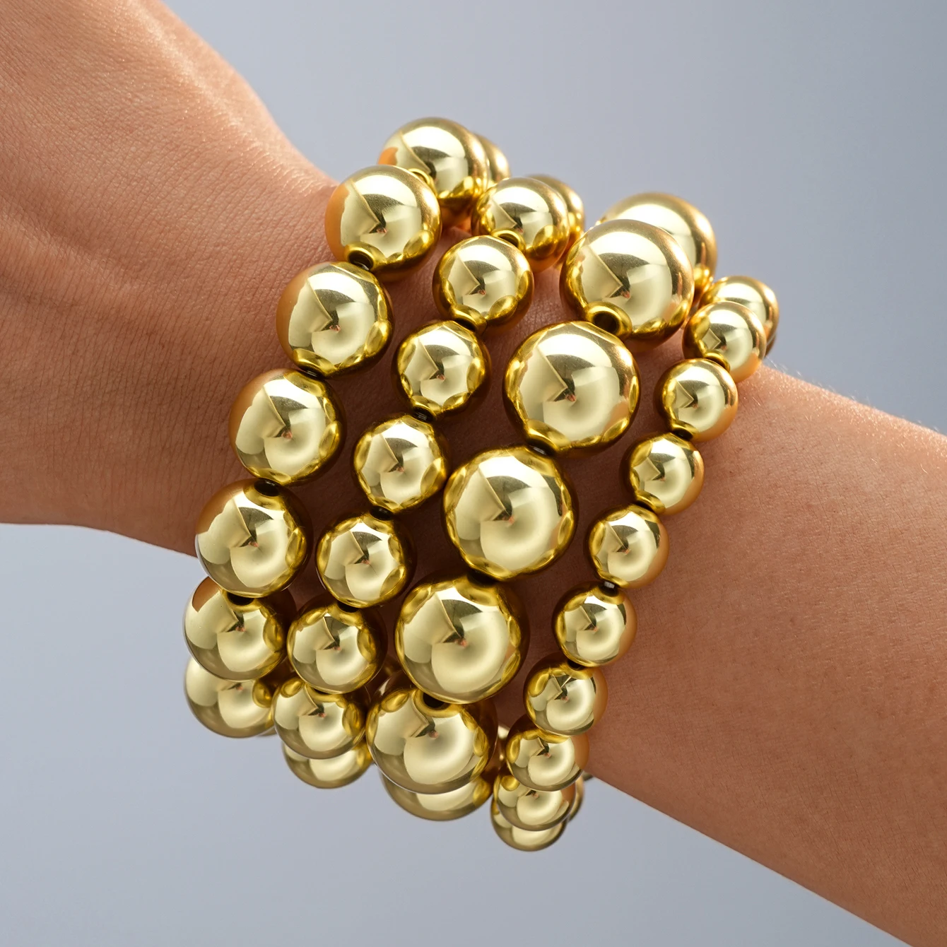 4-teiliges Vintage-Armband-Set mit goldfarbenen elastischen Perlen für Damen und Herren, Punk, große Perlen, handgefertigtes Armband, Party, Mode, Hip-Hop-Schmuck