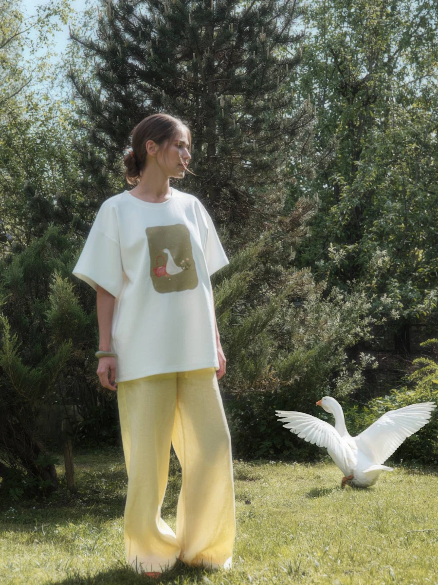 Women's Vintage Printed Cotton T-Shirt - Loose Fit Short Sleeve