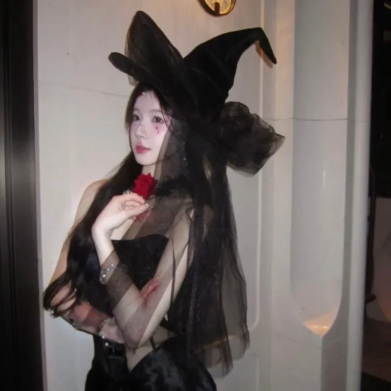 

Vintage Court Handmade Lace Vintage Bandage Wizard Hat Adult Gothic Lolita Cosplay Costume Halloween Party Decor Fedoras Cap