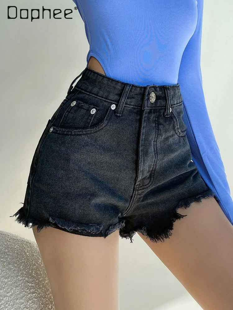 European American Spice Girl Sexy High Waist Old Rough Ripped Denim Shorts Women Summer Street Personality Slim Wide Leg Pants