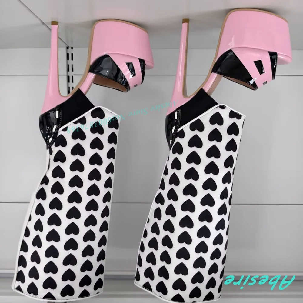 Slip On Shine Summer Shoes 2026 Heart-Shaped Decoration Round Toe Stiletto Women's Sandals Platform Mixed Colors Sandal Boots