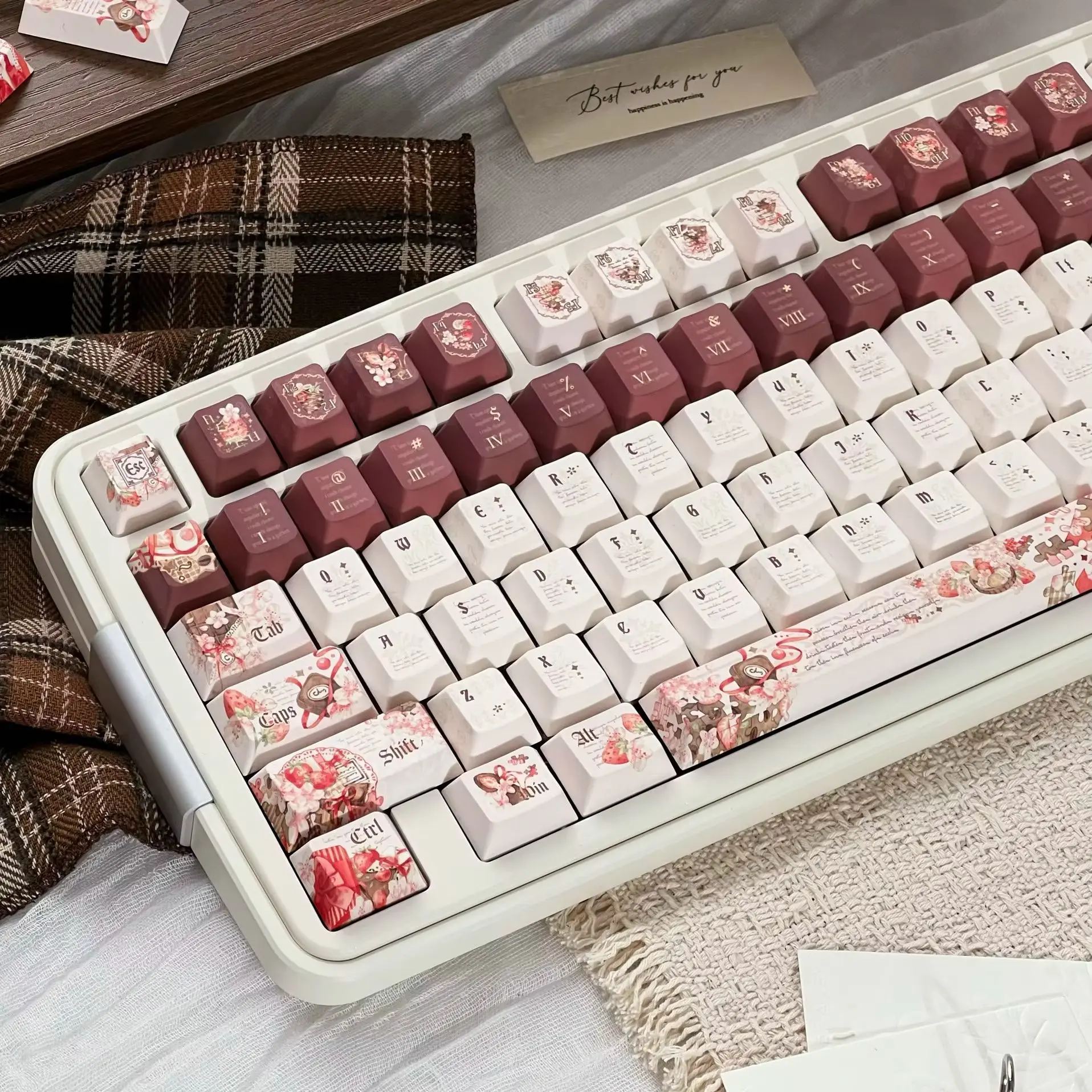 MAIMOOO Berry Guli Keycaps Customization Cherry Heat Sublimation Cute Retro PBT Keycaps 131keys