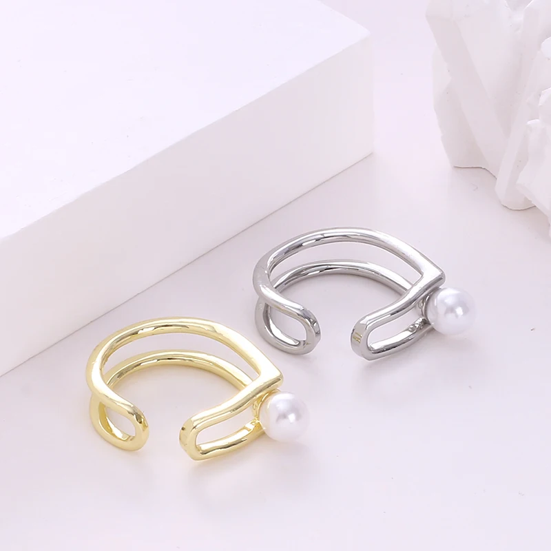 Fashion Simple Geometric Hollow Hand PearlS Ring Female Minority Light Luxury High Sense Cool STYLE Opening Rings