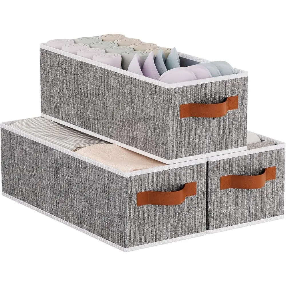 

Набор из 3-х складных кубиков для хранения, 15x6x5, органайзеры для одежды с двойной ручкой, серые