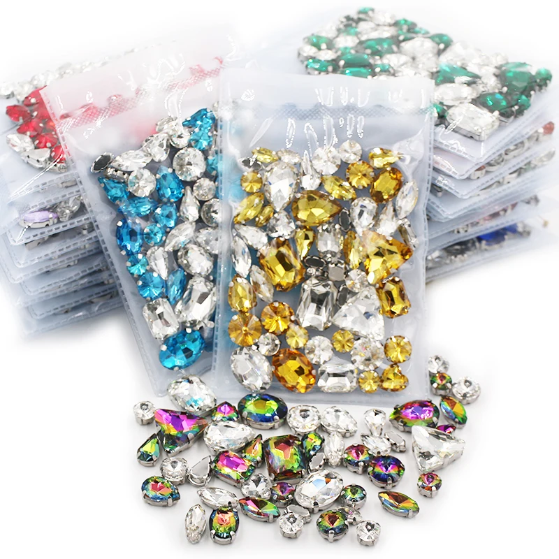 

50pcs/Bag Shiny 22 Color Matching Mixed Shape Sew on Glass Rhinestone Sliver Claw Crystal Diy Wedding Decoration Clothes/Shoe