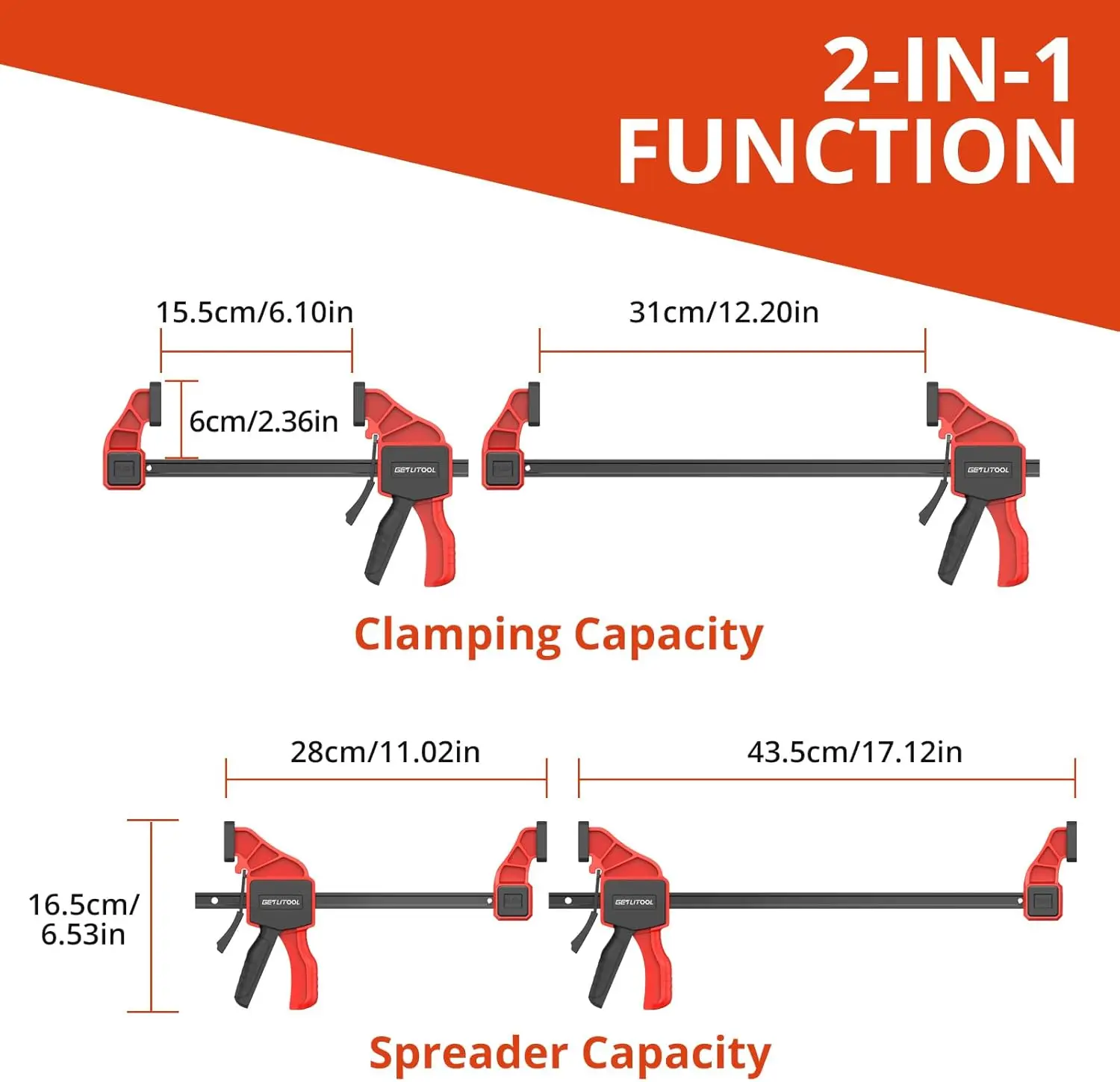 مشابك بار لأعمال النجارة مقاس 6 و12 بوصة، 4 قطع 165 رطل، مشابك نجارة سريعة الإصدار مع مشبك زنبركي 6 بوصة، مشابك خشبية