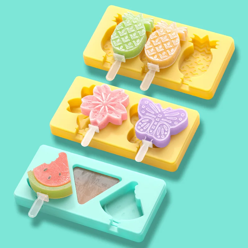 

New Creative Ice Cream Making Mold Cartoon Fruit Pineapple Watermelon Silicone Mould Handmade Popsicle Molds with Stick and Lid