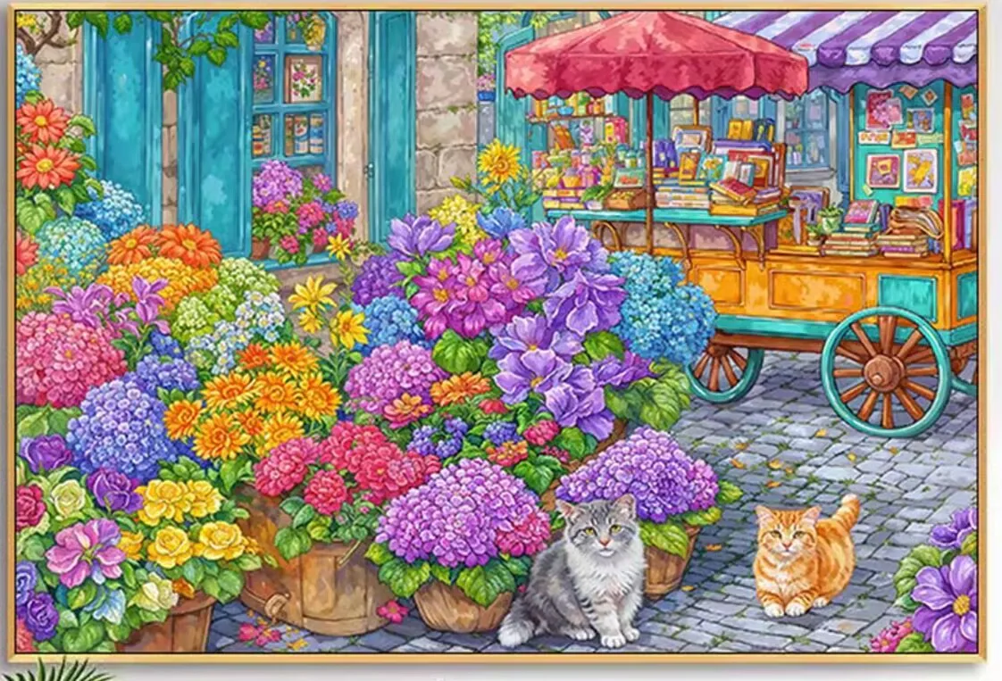 

9CT 14ct 38x50 см цветы уличные кошки печатный набор вышивка крестиком DIY рукоделие домашний декор поделки с иглами нитки