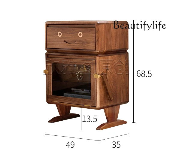 North America Black Walnut Wooden Bedside Table Simple Home Small Chest of Drawers