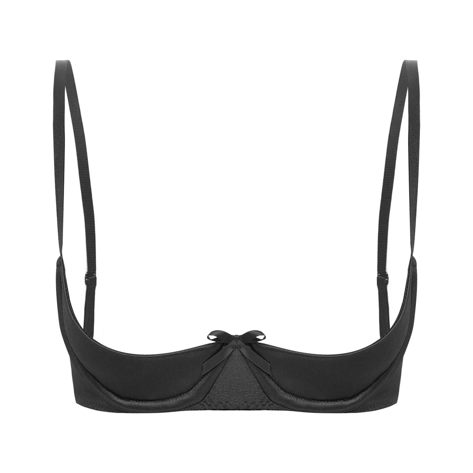 Women\'s Sexy Open Cup Bra Lingerie 1/4 Cups Exposed Nipples Chest Push Up Bras Adjustable Straps Underwire Brassiere Underwear