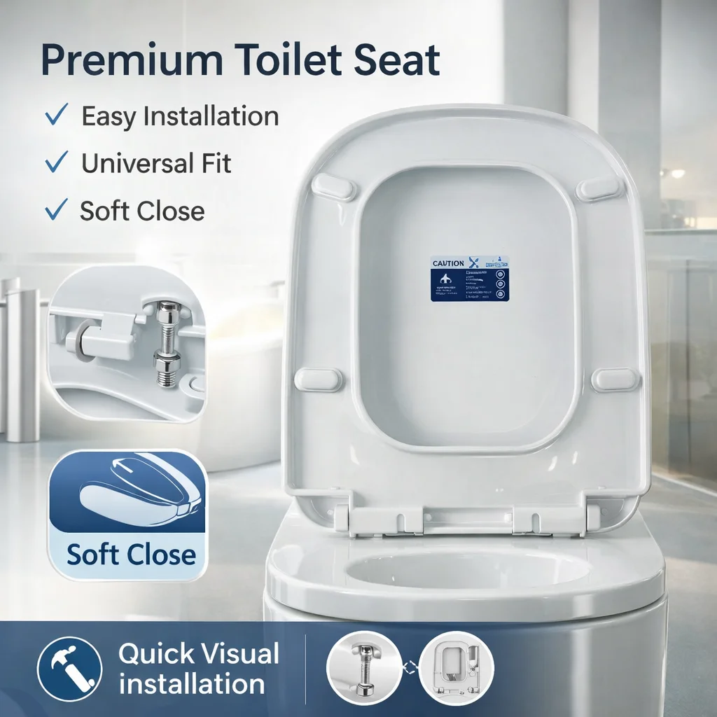 

Bathroom Toilet Lid Replacement, Durable Plastic Toilet Seat, Quick Setup for Most Standard Home Toilets