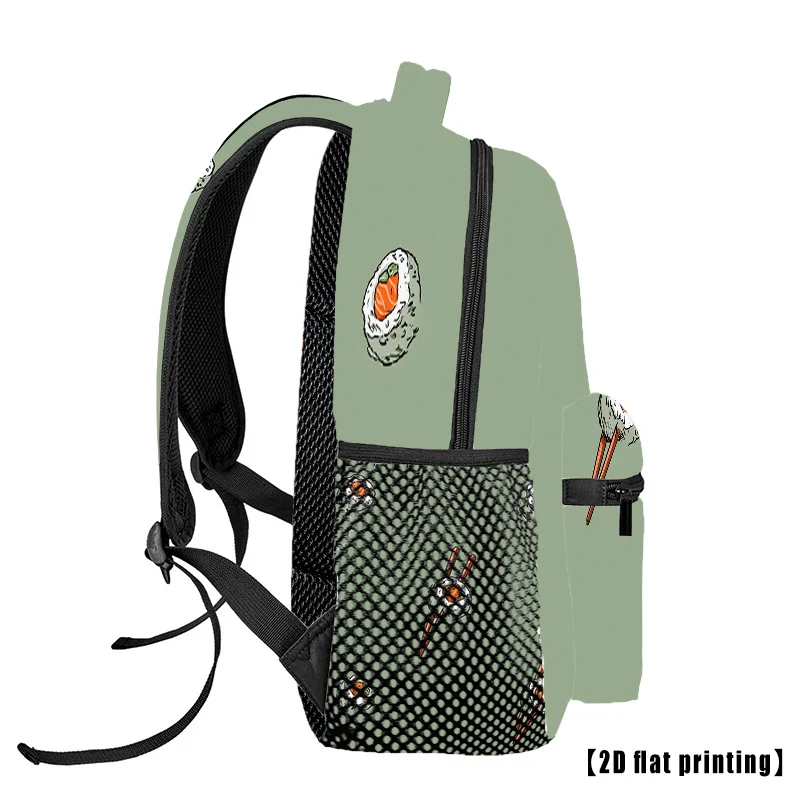 Japanese Sushi Print Backpack with Sushi Roll Design Oversized Laptop Bag for Computer Padded Straps Spacious Travel Office
