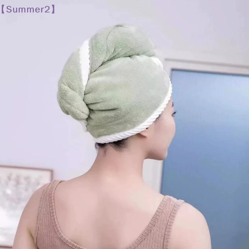 【Xia2】1/3Pcs Double Layer Microfiber Hair Drying Cap Absorbent Hair Turban With Button Quick Drying Towel For Shower Bath Makeup view 3