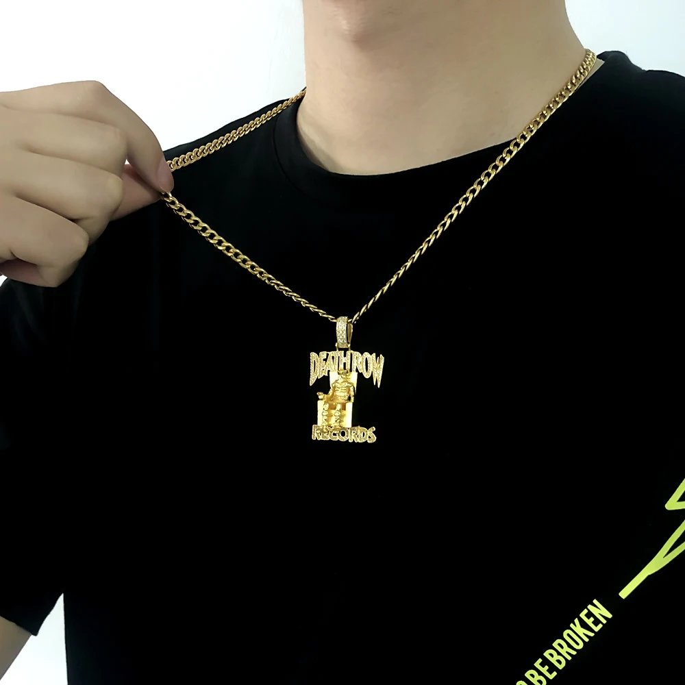 Hip Hop DEATHROW RECORDS Prisoner Necklace Rhinestones Pendant Accessories For Man Woman Iced Out Jewelry