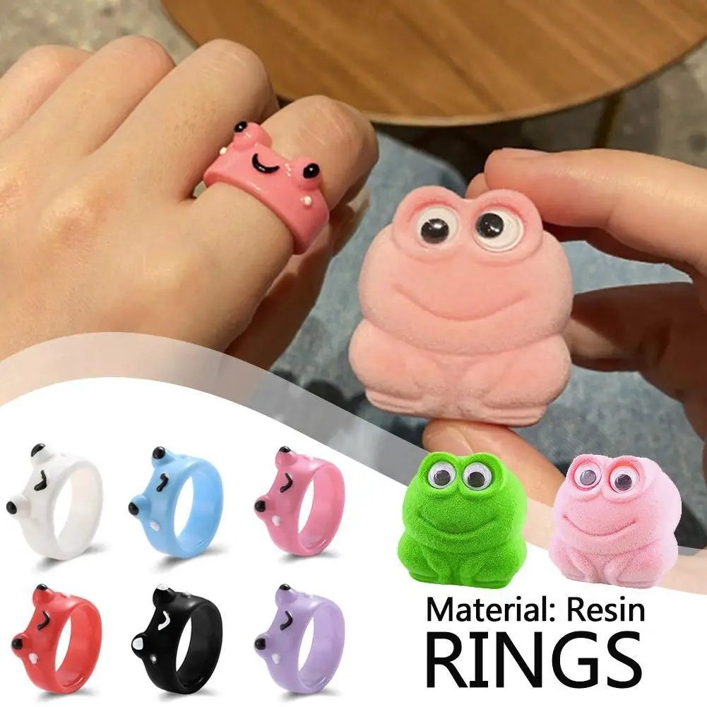 Cute Frog Rings Colorful Acrylic Finger Rings Women Girls Daily Friendship Couple Gifts Lovely Animal Jewelry Accessory