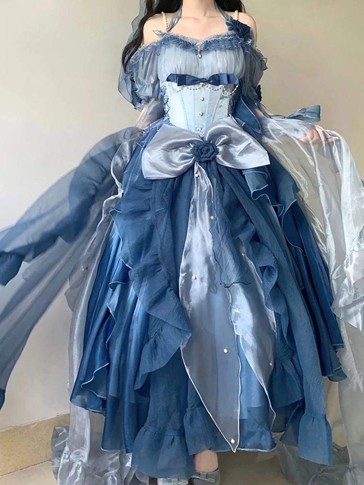 فستان لوليتا جديد لعام 2025 فستان بحمالات أزرق خرافي أنيق تخفيضات كبيرة #3