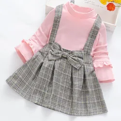 Fashion Kid Girl Dress Korean Style Princess Dresses Straps Bow Striped Dress Long Sleeve Knitted Fall Costume Baby Outfit A844