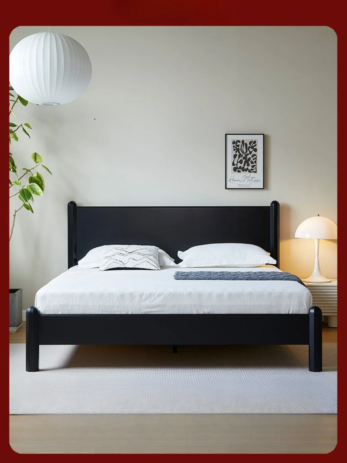 

Кровать Bourbon/Yunshu/итальянская минималистичная кровать 1,8 метра, двуспальная лакированная кровать из цельного дерева, простая черная кровать для главной спальни