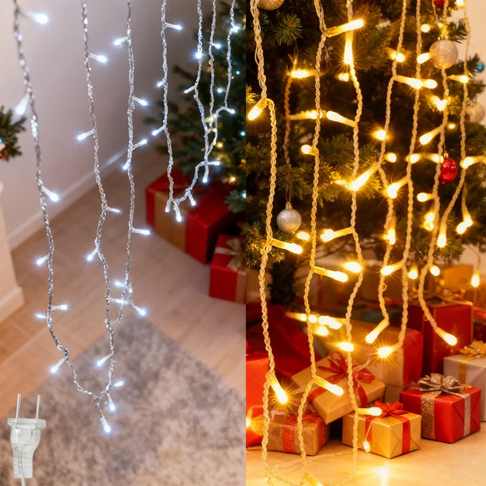 1pc US Plug Starry Sky Ice Bar Light String, 4m*0.6m 96 LEDs Flash Waterfall Light Decoration for Christmas Outdoor