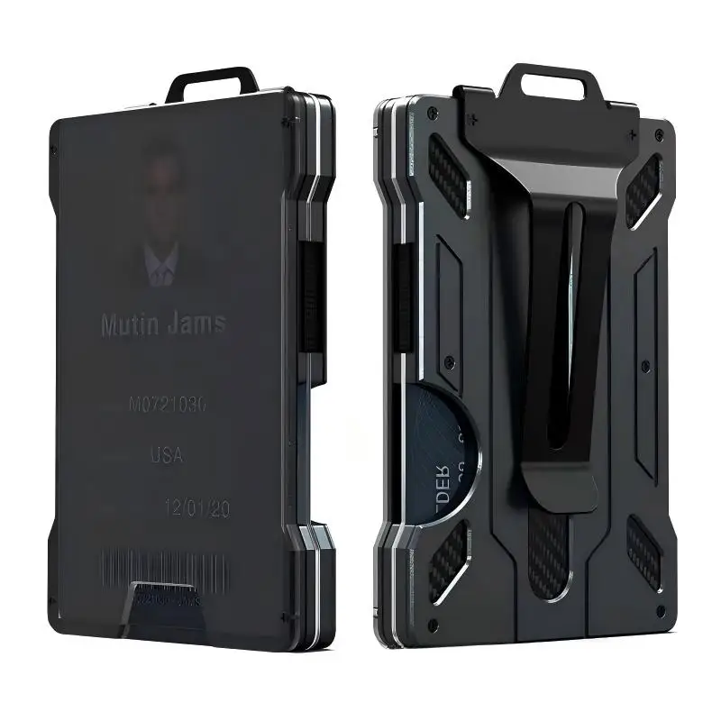 Homefish Slim Metal Wallet For Men RFID Blocking Money Clip Clear ID Window Carbon Fiber Texture Travel Card Holder