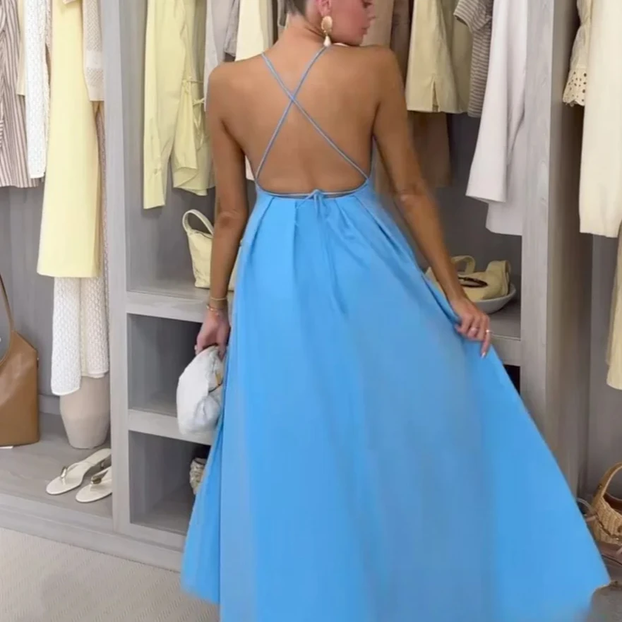 KONDALA femmes automne dos nu Cami robe col en v licou longue robe 2025 nouveau printemps été mode fête dîner plage Mujer robe