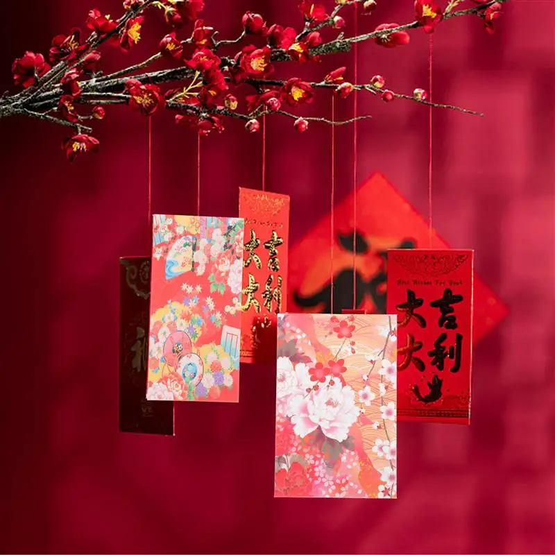 50Pcs Printed Delicate Red Envelopes Wedding Red Packet 2023 Lunar New Year Envelopes Chinese Money Envelope