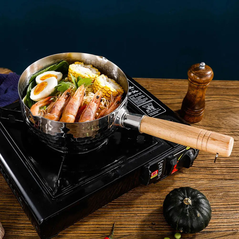 1Pcs Wooden Handle Small Milk Pot Stainless Steel Nonstick Saucepan for Soup Baby Food Cooking Kitchen Cookware Hanging Ring 5