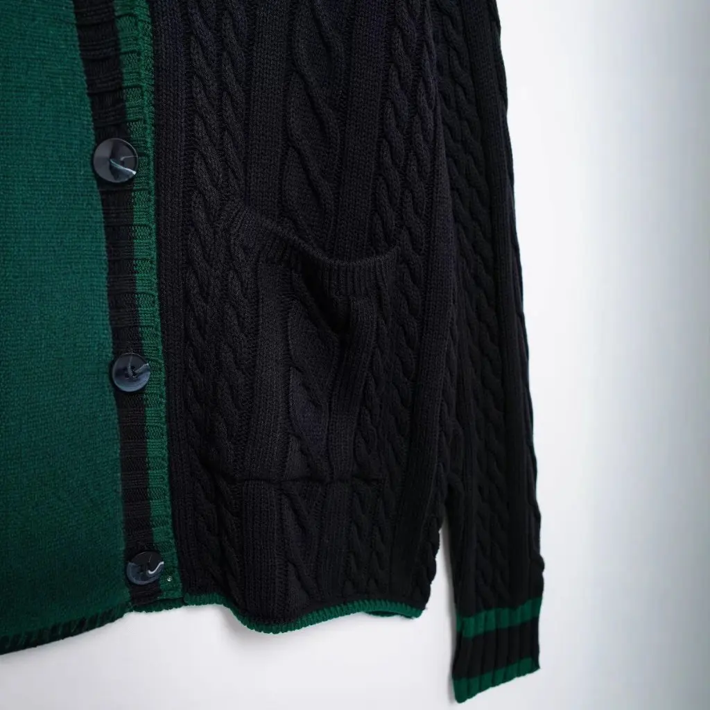 

Women's Casual V-neck Knitted Cardigan Autumn Fashion European American Style Contrast Cable Rope Pattern New Arrival