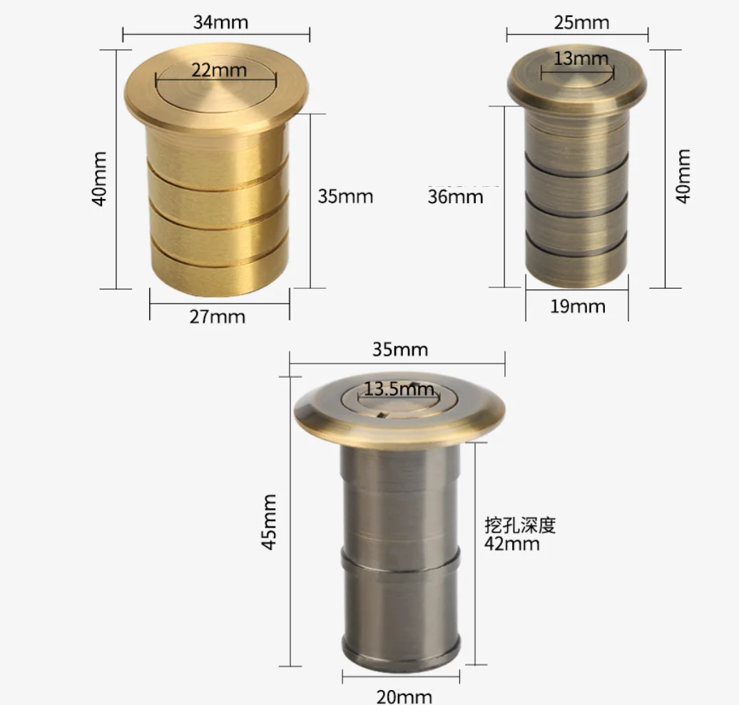 2Pcs Brass Spring-loaded Dust Proof Socket For Flush Door Bolt