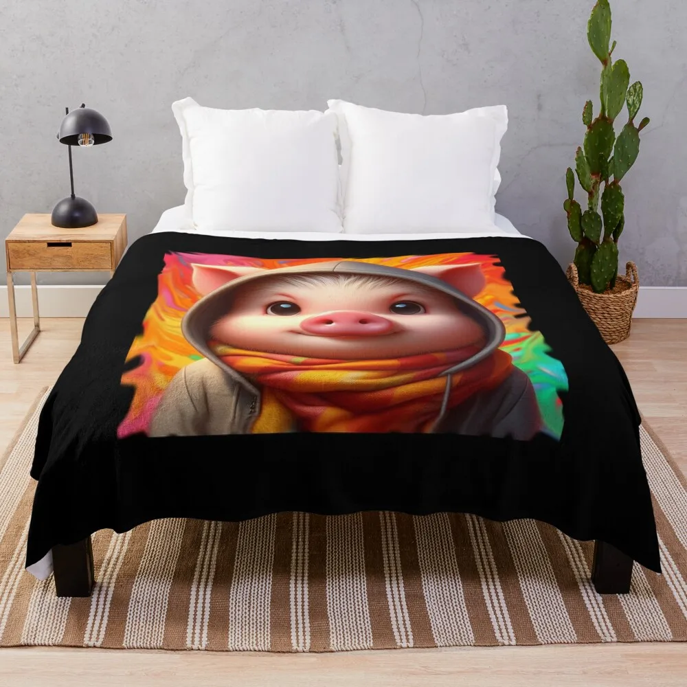 Pig 1 Color Explosion Throw Blanket Furrys Flannel Fabric Decorative Sofas Blankets