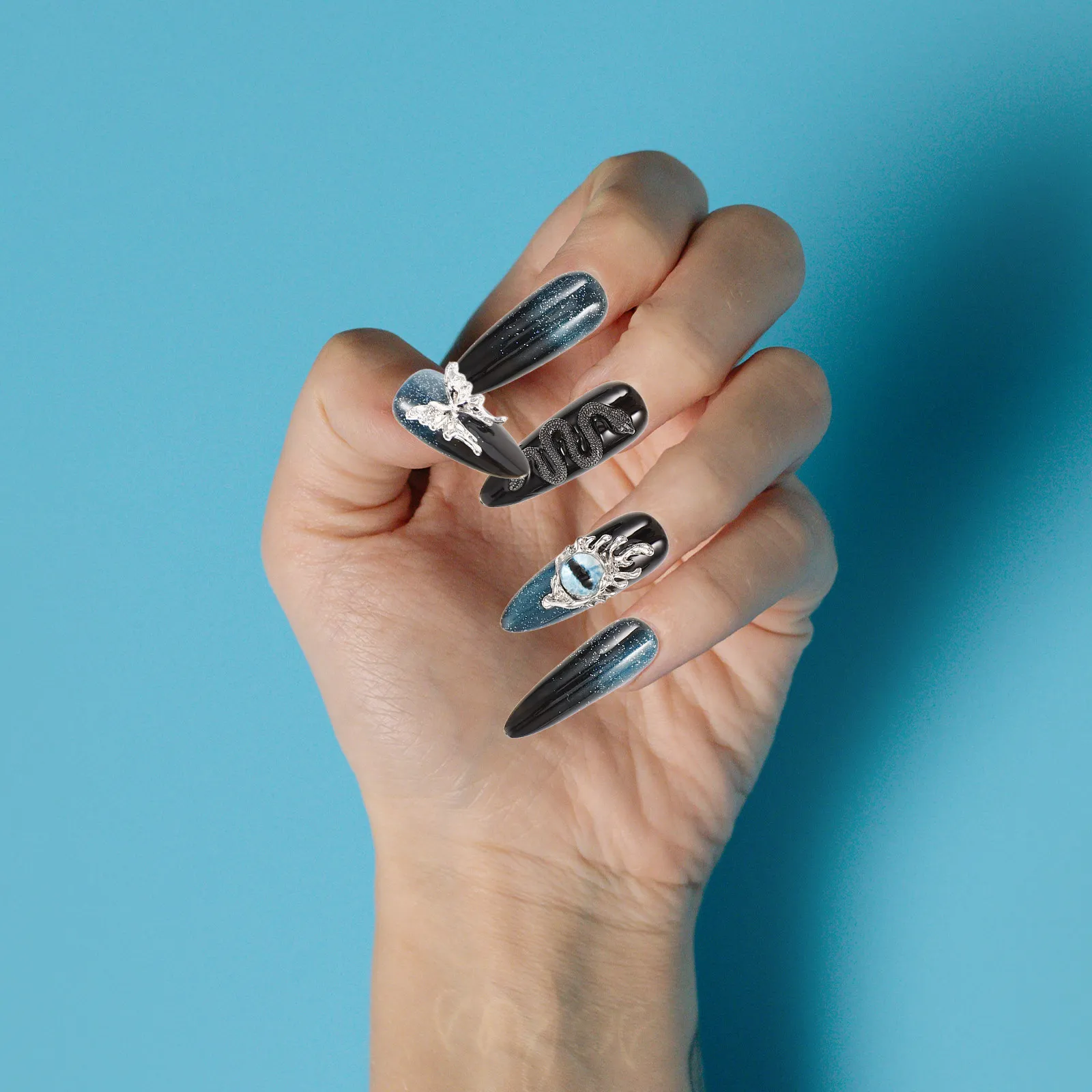 

1Set Handmade Plastic Adhesive Nail Tips Full Cover Stick on Nails Comfortable Long False Nails for Party Cosplay Manicure Nail