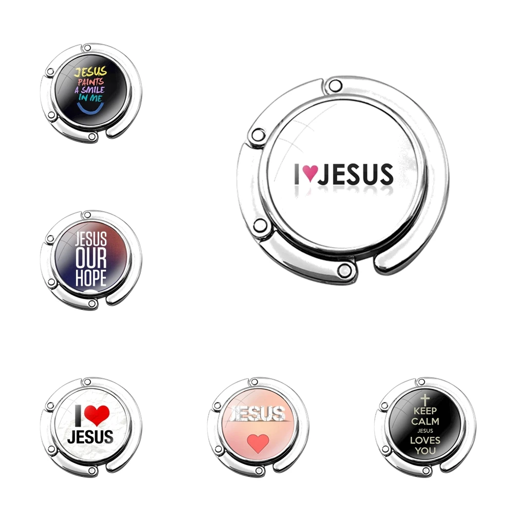 i love Jesus Christianity Bible Foldable Purse Hook for Women's Table Handbag Storage Folding Decor Table Hook