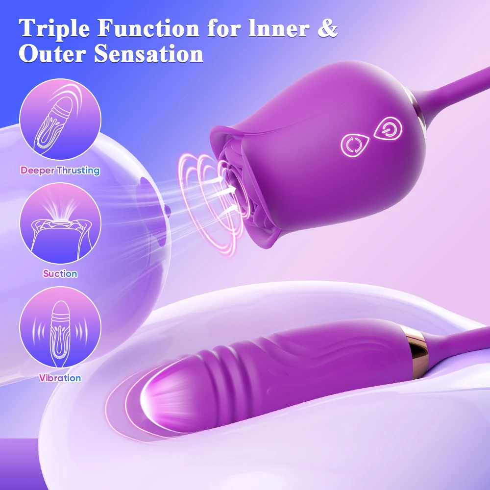 Rose-Toy Thrusting G Spot Massager Sucking Vibrator Egg Female Nipple Sucker Clitoris Stimulator Adult Sex Toys for Women view 2