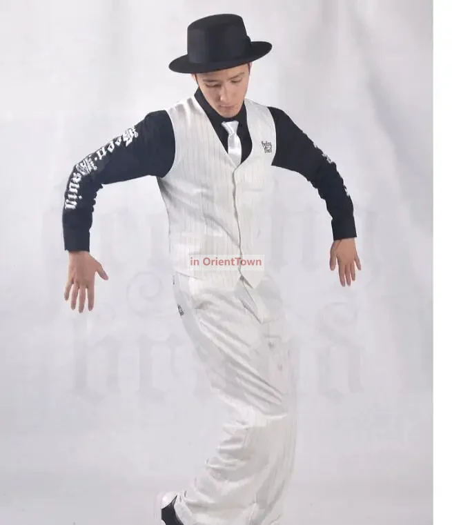 Costume Hip Hop avec Gilet de Verrouillage pour Homme, Vêtements de brevMachine, Pantalon Glacé, Popping, Costume de Spectacle de brevde Rue, Costumes de Scène