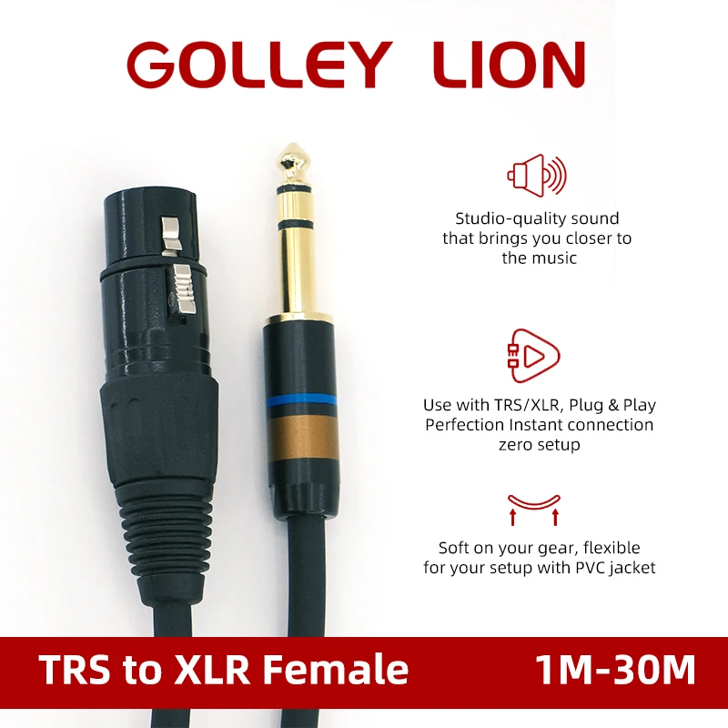GOLLEY LION 1/4 TRS to XLR Female Instrument Cable Connect Keyboard Synthesizer Guitar Processor with Balanced Output to Mixer