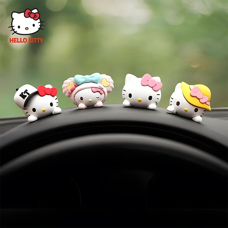 Sanrio 5Pcs Hellokitty Car Decoration Ornament Cartoon Tesla Car Center Console Display Screen Small Accessory