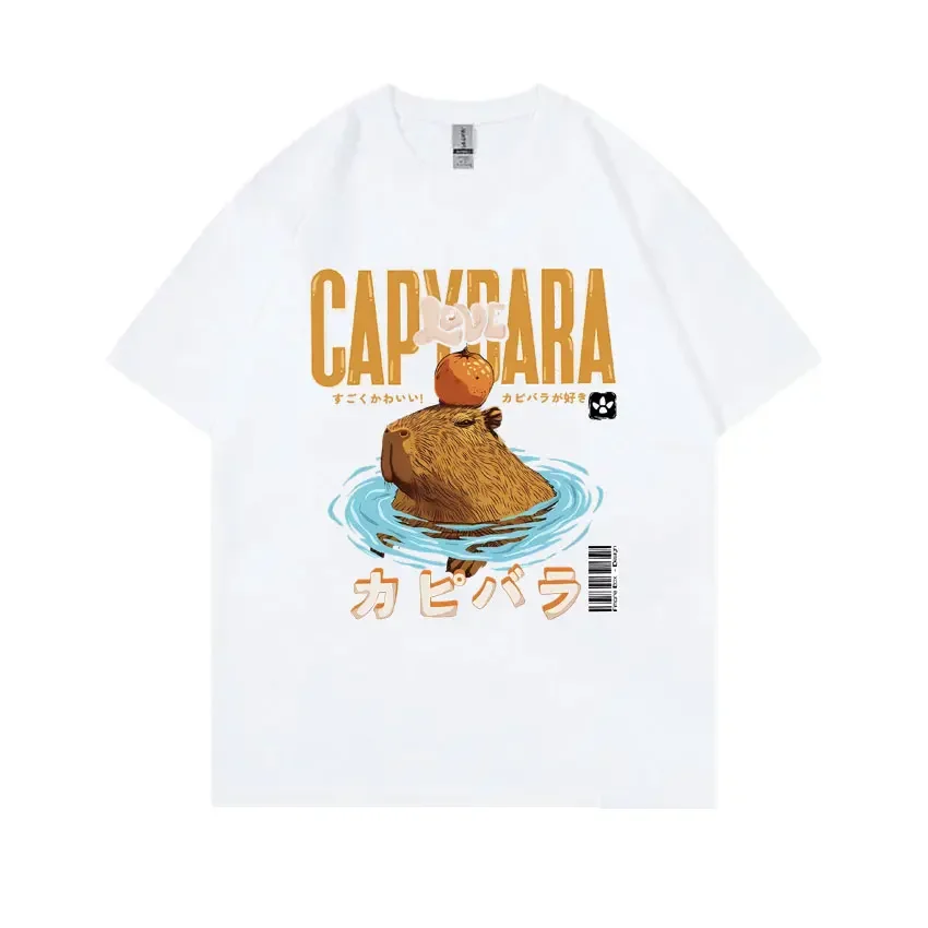 Japanese Capybara Hot Spring Funny Meme Tshirt Supper Cute Capybaras Love Swimming T Shirt Men Women Casual Oversized T-shirt