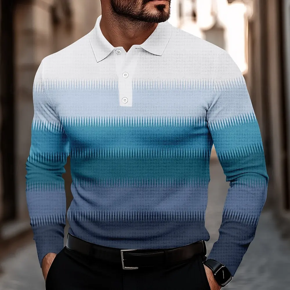 2025 Fall Winter Men's Stripe Long Sleeve Polo Shirt Breathable Casual Tops Slim Fit Quick Drying Classic Collar Polo Shirts
