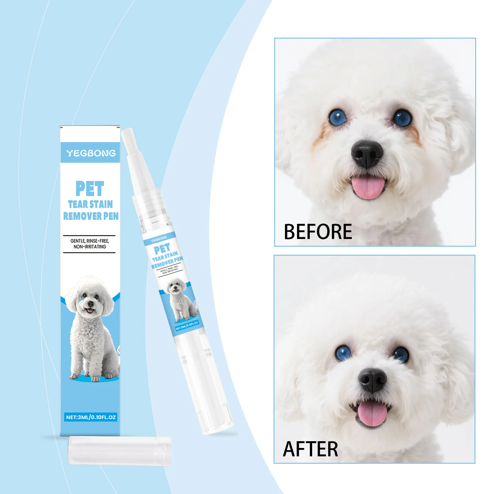 

Yegbong Cat and Dog Tear Stain Care Pen Cleaning Cat and Dog Eye Tear Stains Pet Cat and Dog Universal Care Drops 3ml