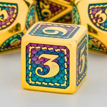 OUKELANWO DND Metal Dice Set D&D for Dungeon and Dragon, Gold Polyhedral Rpg Role Playing Game D and D D Dice D20 D12 D10 D8 D6 D4