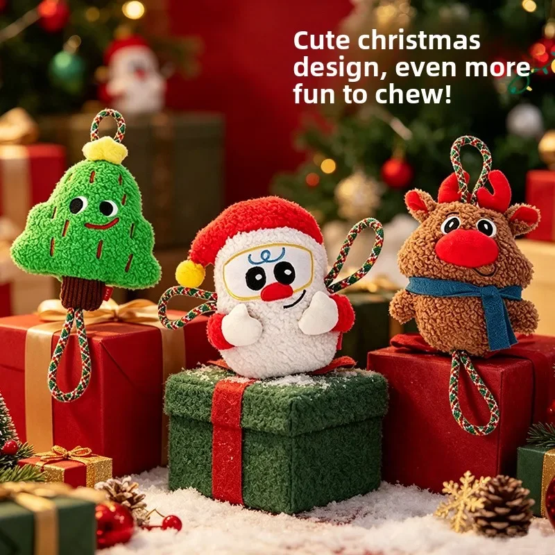Interactive Christmas Dog Rope Toy Sound Making Teeth Cleaning Tug Toy for Puppy Small Medium Dogs Pet Entertainment Supplies