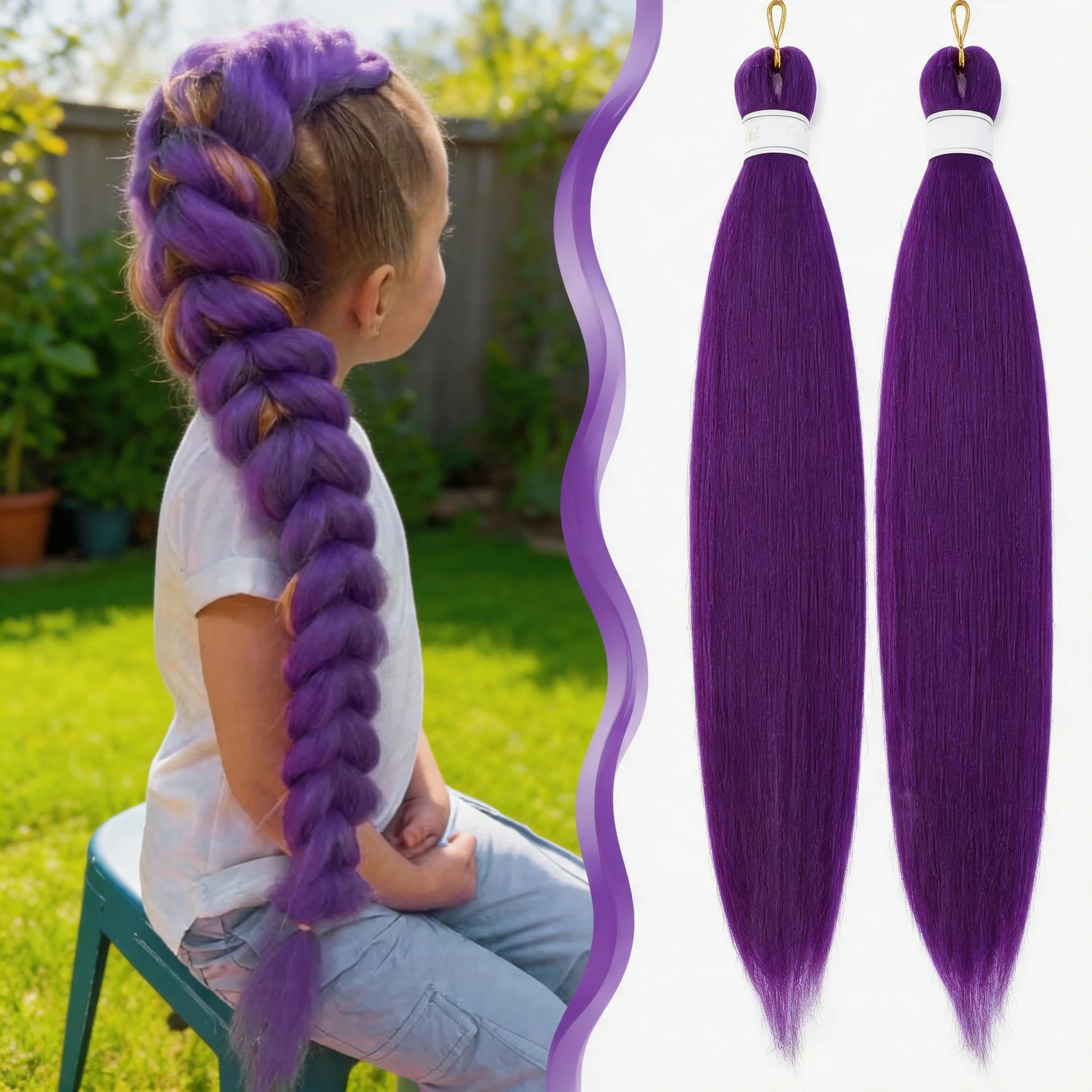 Kids Hair Accessory 24/26inch Synthetic Braided Ponytail Rumi Costume Hairstyle with Clips for Girls Halloween Christmas